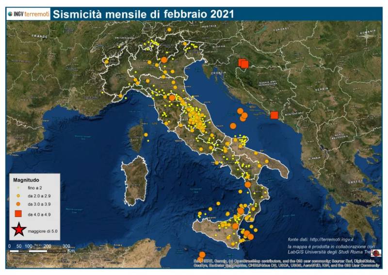 Le mappe mensili della sismicità febbraio 2021